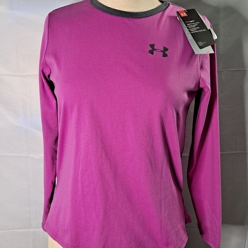 Under Armour Long Sleeve HeatGear Purple Pink Gray Large (Youth Girls)